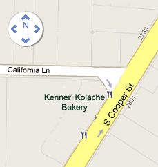 map to Kenner's Kolache Bakery